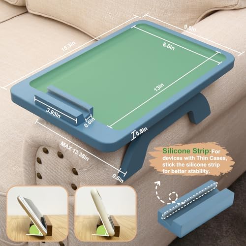 SINWANT Couch Arm Tray, Bamboo Sofa Clip on Tray Tables with 360° Phone Holder,Folding Anti Slip Couch Armrest Table for Snacks,Drinks,Remotes 15.35"x9.85" - Image 5