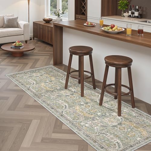 Madane Washable Runner Rug 2x6 Runners for Hallways Non Slip, Green/Gold - Image 3