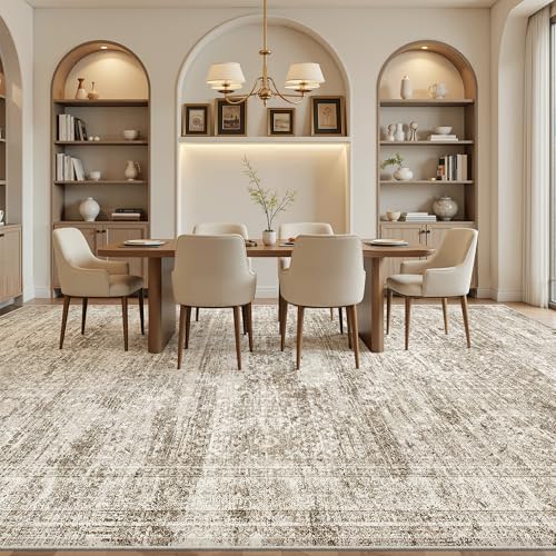 Soalmost 10x14 Area Rugs for Living Room Washable Rug Non-Slip Brown - Image 4