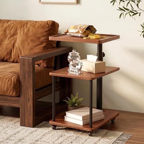 Rolling Side Table with Tray for Living Room, Adjustable Height Swivel End Table for Different Seating Types, Ideal for Couch, Sofa, Recliner and Living Room by Bingyouth