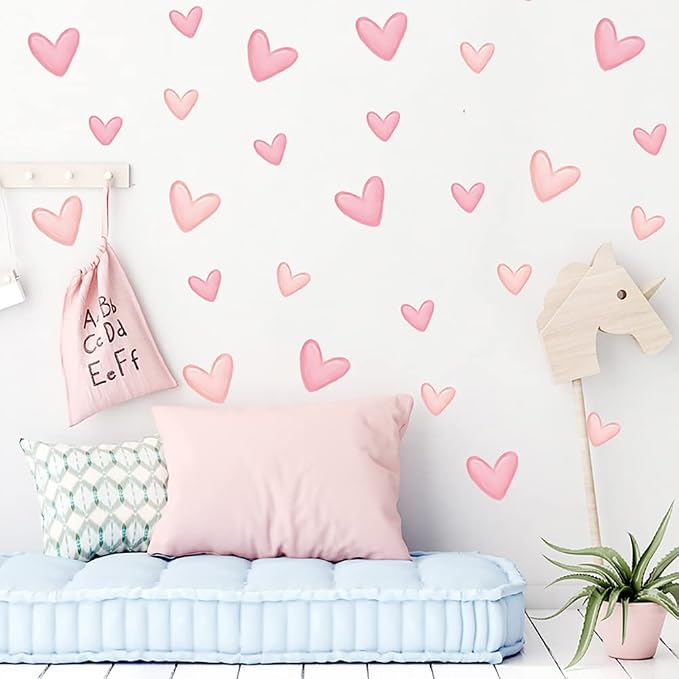 80pcs Pink Heart Shape Wall Stickers for Bedroom Living Room Girls Room Decoration Kids Room Baby Nursery Room Wall Decals Interior Wallpaper PVC Murals by Yotdmk