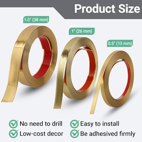 Gaahing 196.8" x 1" Brushed Gold Molding & Wall Trim, Flexible Peel and Stick Decorative Strip for Tile, Mirror, Ceiling, Floor, Panel, Cabinet - Image 5