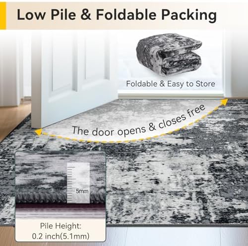 RELEANY Washable Runner 2'6"x8' Abstract Area Rug for Hallway Black White - Image 4