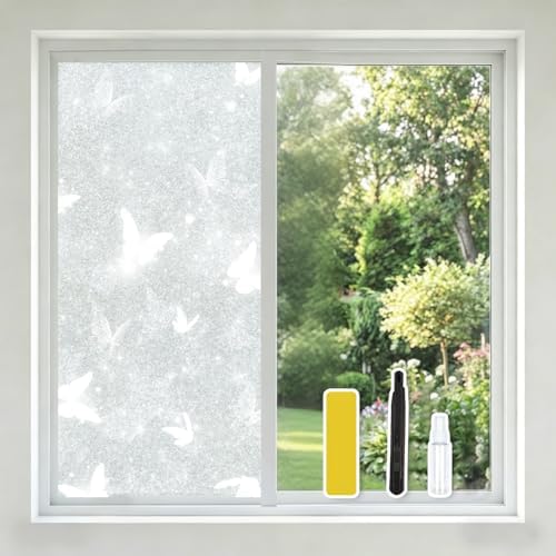 Butterfly Privacy Window Film, Frosted Static Cling Sparkle 17.5"x78.7" by Ohhvvow