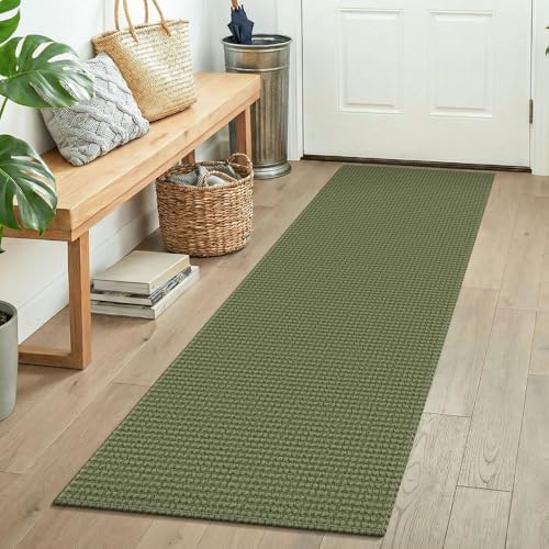 KOZYFLY Woven 2x5 Entry Runner Rug, Washable Runners for Entryway, Non Slip Hallway Rug, Small Throw Carpet Runner for Kitchen, Bedside, Hall, Bathroom, Olive Green/Earthy Green by KOZYFLY