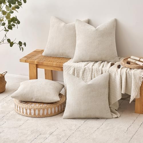 MIULEE Soft Decorative Chenille Pillow Covers Cream 16x16 Pack of 4 - Image 4