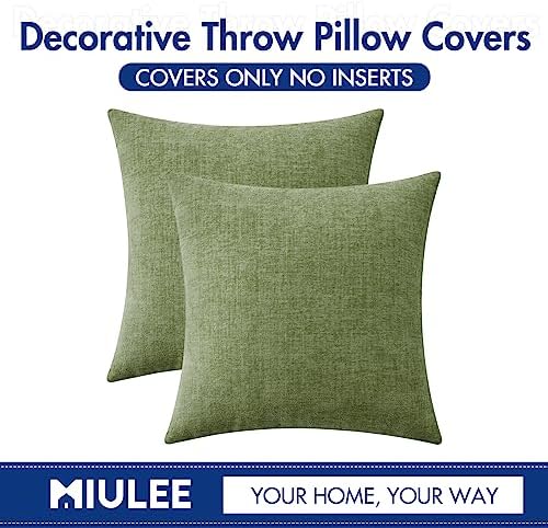 MIULEE Soft Chenille Euro Throw Pillow Covers Sage Green 22x22 Pack of 2 - Image 6