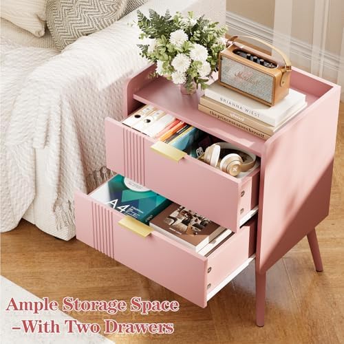 Aenuert Nightstand Modern Bedside Table with 2 Storage Drawer, Small Night Stand, Wooden Sofa Side Table for Bedroom,Study Room and Small Spaces (Pink) - Image 6