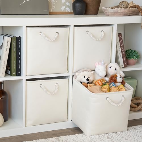 OrganiHaus 13x13 Cube Storage Bins, 4-Pack Fabric Cubes, Rope Handles - Image 3