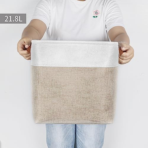 Bagnizer Collapsible Fabric Storage Cubes 11x11 Cube Storage Bins, 4 Pack Closet Baskets Box with Handles for Organizing, Shelf, Toys, Clothes, Home, Office, Nursery (Beige&White) - Image 4