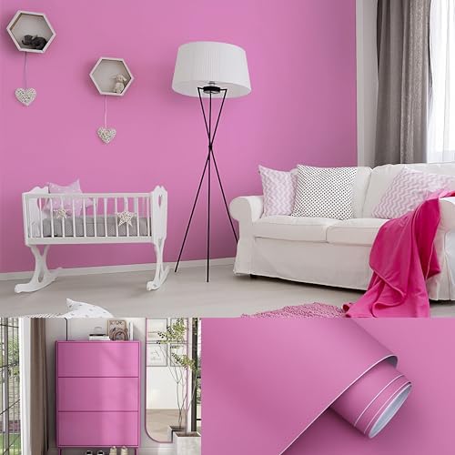 118"x15.7" Pink Peel and Stick Wallpaper Solid Color Pink Contact Paper for Cabinets Self-Adhesive Removable Girls Bedroom Kids Room Decor Vinyl Roll Matte MP25 by Micpolo