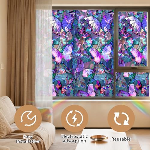 Nuxovilar 17.7x39 Butterfly Stained Glass Window Film, Iridescent - Image 3
