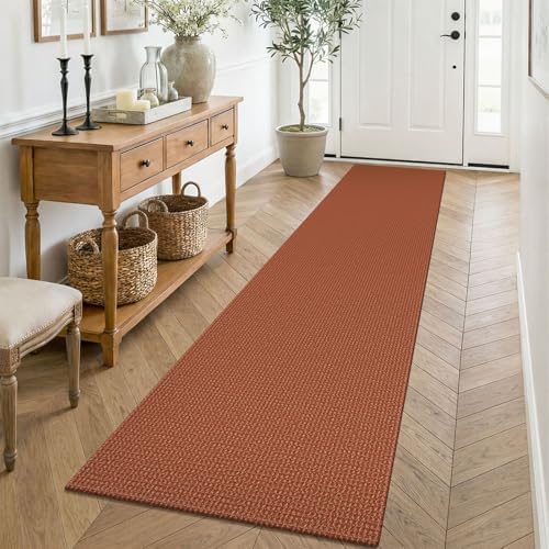 KOZYFLY Orange Runners for Hallway 2x8, Washable Runner Rug, Woven Non Slip Kitchen Runner, Braided Entryway Rug, Floor Carpet for Foyer, Bedroom, Hall, Burnt Orange/Tan by KOZYFLY