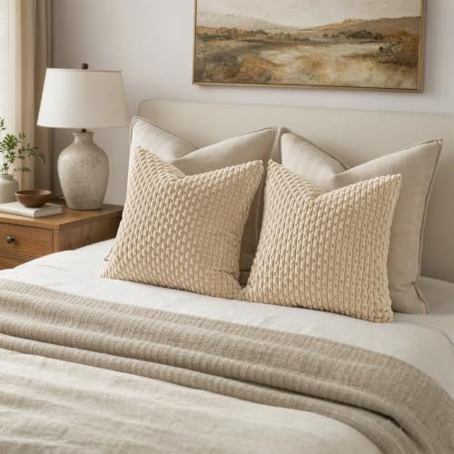 MIULEE Decorative Throw Pillow Covers 18x18 Beige Textured Corduroy - Image 5