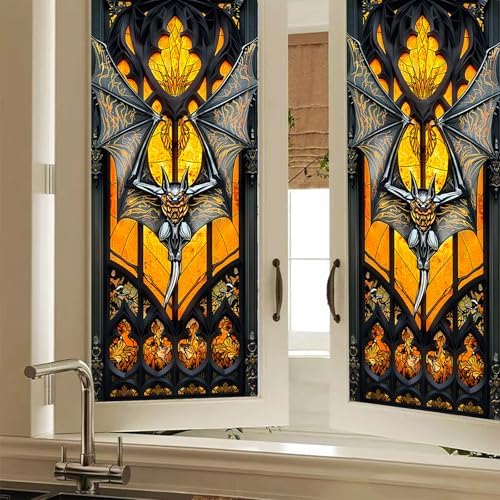 HOMETITUTE Gothic Bat Flame Privacy Window Film Cling 17.7x39.3 PVC - Image 6