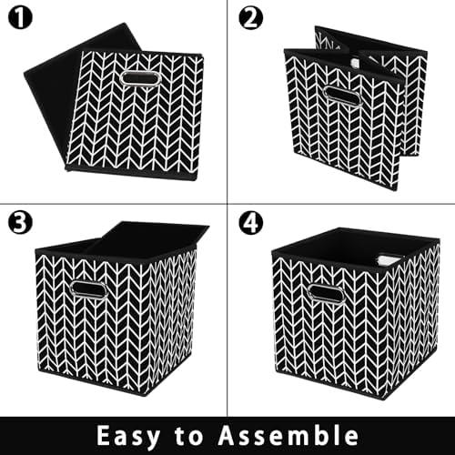 Fabric storage bins Cubes, Fabric Cube Organizer with Handle, Foldable Cube Bins for Cloth or Accessary Storage, 11x11x11, Set of 6, (Black Leaf) - Image 6