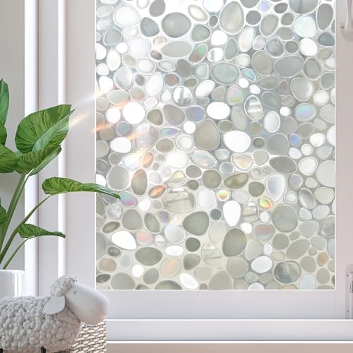 Window Privacy Film, Stained Glass Window Films, 3D Pebble Rainbow Windows Cling Decorative Decals, Sun Blocking Windows Stickers Static Cling Door Covering (23.6" x 78.7") by SUNDEFFILM