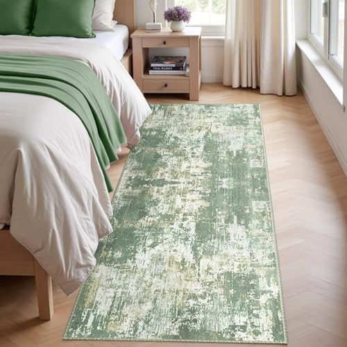 RELEANY Washable Runner 2'x10' Abstract Area Rug for Hallway Light Green - Image 4