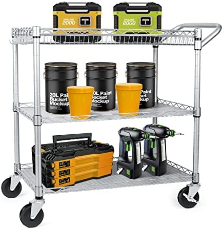 WDT 990Lbs Capacity Heavy Duty Rolling Utility Cart, NSF Rolling Carts with Wheels,Commercial Grade Metal Cart with Handle Bar & Shelf Liner,Trolley Serving Cart for Restaurant,Kitchen,Gray - Image 2