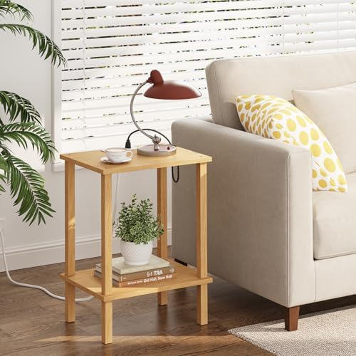 TUTOTAK End Table with Charging Station, Side Table, Nightstand - Image 2
