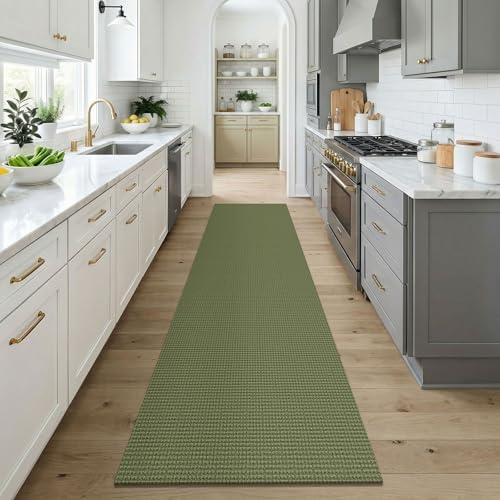 KOZYFLY Cotton Runners for Hallway 3x9, Wide Washable Runner Rug, Woven Non Slip Kitchen Runner, Braided Entryway Rug, Floor Carpet for Foyer, Bedroom, Hall, Olive Green/Earthy Green - Image 2