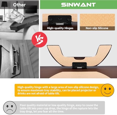 SINWANT Couch Arm Tray Table, Large Space 15.75"x 11.8" Bamboo Couch Armrest Table with 360° Rotating Phone Holder,Foldable Sofa Armrest Tray for Eating Snacks Drinks Remote Books - Image 4