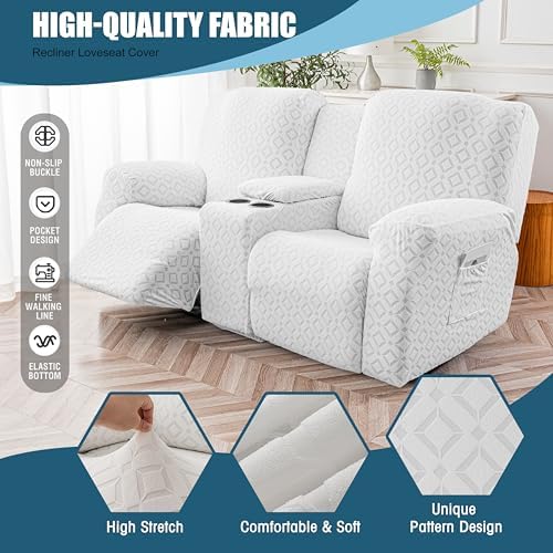 Genina Waterproof Recliner Loveseat Cover,2 Seat with Console,Ivory White - Image 4
