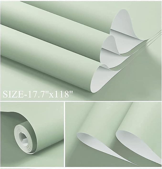 Dimoon 78.7''x17.7'' Green Peel and Stick Wallpaper Contact Paper Modern Self Adhesive Wall Paper Removable Renter Friendly Textured Solid Color Shelf Cabinet Vinyl Roll (78.7''x17.7'',Light Green) - Image 3