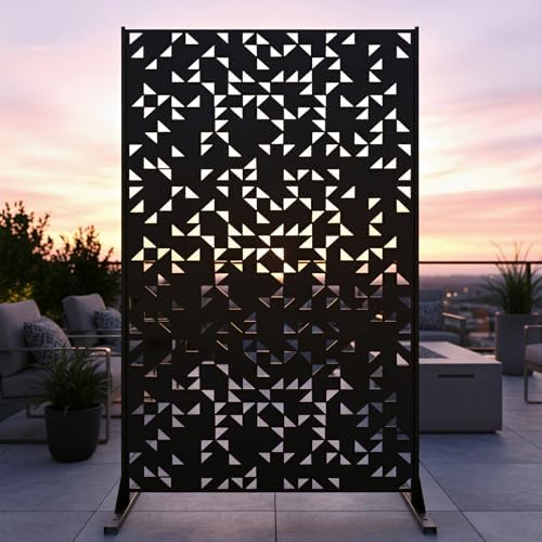 Metal Privacy Screen Outdoor 6FT – Laser-Cut Geometric Mosaic Decorative Steel Panel, Weather-Resistant Freestanding Rustproof Privacy Wall Divider for Patio, Garden, Deck & Balcony by TALLYVERUS