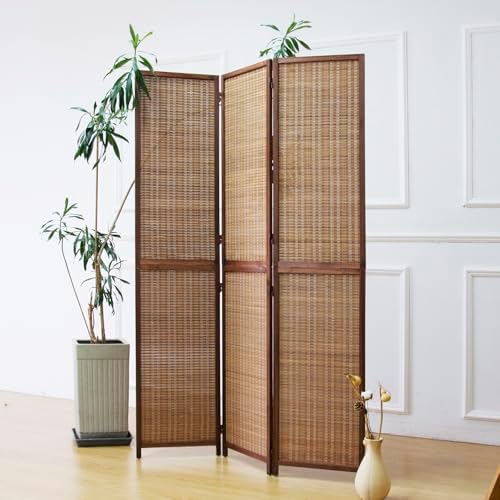 Furnnylane 3 Panel Detachable Room Divider, 5.6 ft Tall Two in One Bamboo Privacy Screen (Converts into 2 Low Dividers), Folding Panel Divider for Room Separation, Natural Brown (67" H x 46" W) by Furnnylane
