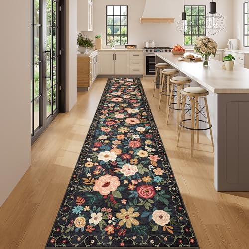 DUKINO 2x14 Runner Rug, Washable Long Kitchen Runner Rug Non Slip, Black by DUKINO