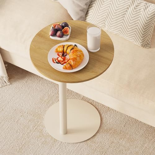 C Shaped Round End Table, Small Side Table for Couch,Tv Trays for Eating,Snack Sofa Tray Table with Metal Leg for Living Room, Bedroom, Bedside,and Office (Rustic Oak) - Image 2