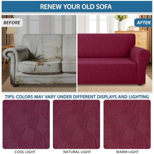 ZNSAYOTX 1 Piece Stretch Oversized Sofa Covers (91"-112"), New Plaid Couch Cover with Non-Slip Buckle for Dog Pets, Ultimate Soft Cozy Washable X-Large Sofa Slipcover Form Fit Protector, Wine Red - Image 5