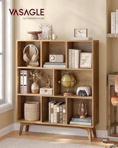 VASAGLE Mid-Century Modern 8-Cube Bookshelf, 35.4 x 9.4 x 42.3 Inch - Image 2