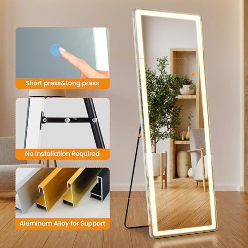 LED Rectangular Full Length Mirror, 64"L x 21"W Body Standing Mirror - Image 4