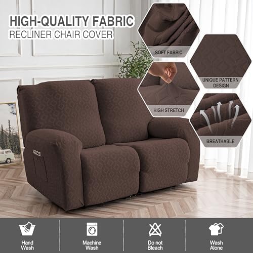 Genina Waterproof Recliner Loveseat Cover,2 Seat Couch Cover,Chocolate - Image 2
