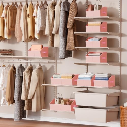 Homsorout Storage Bins for Shelves - Large Trapezoid Closet Shelf Organizer, Fabric Organization Bins with Handles, Storage Baskets for Clothes, Towel, Purse, 4 Pack, Pink - Image 3