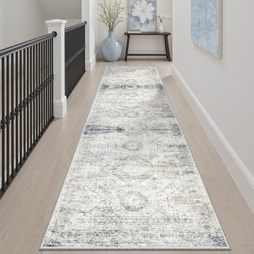 Soalmost Runner Rug 2x8 Washable Hallway Kitchen Runners Blue/Ivory - Image 2