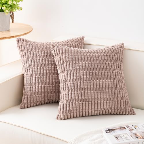 Pack of 2 Corduroy Decorative Throw Pillow Covers 24x24 Inch, Light Brown by Unknown