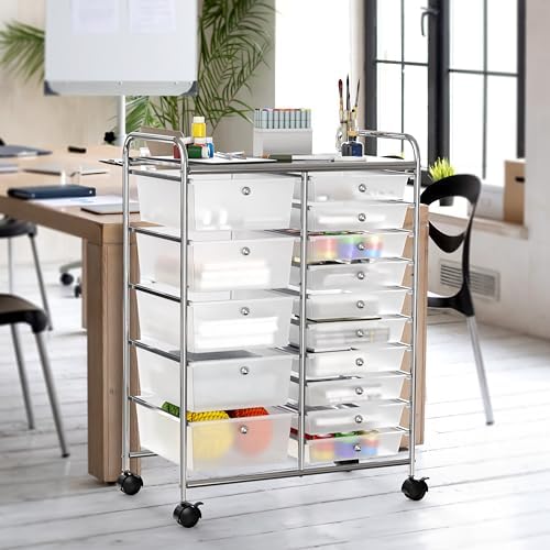 Simple Houseware 15 Drawers Rolling Utility Cart Art Craft Storage, Chrome - Image 4