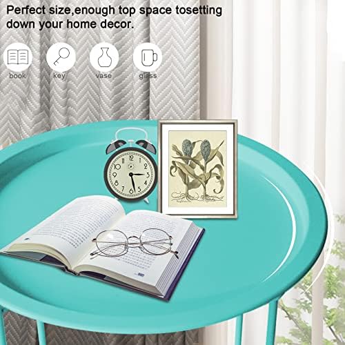 Garden 4 you End Table Metal Side Table Green Round Folding Tray Cyan Sofa Small Accent Fold-able Table, Round End Table Tray, Next to Sofa Table, Snack Table for Living Room and Bed Room - Image 4