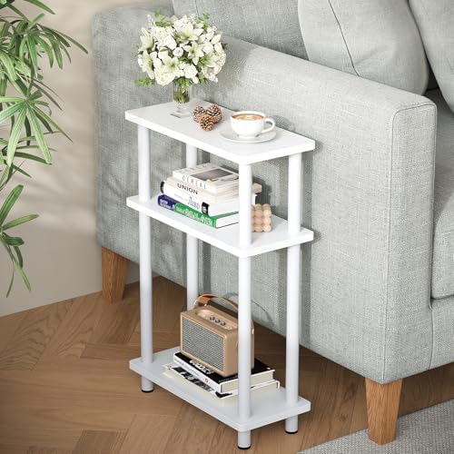 Apicizon Small Narrow Side Table, 3-Tier Skinny End Table, White by APICIZON