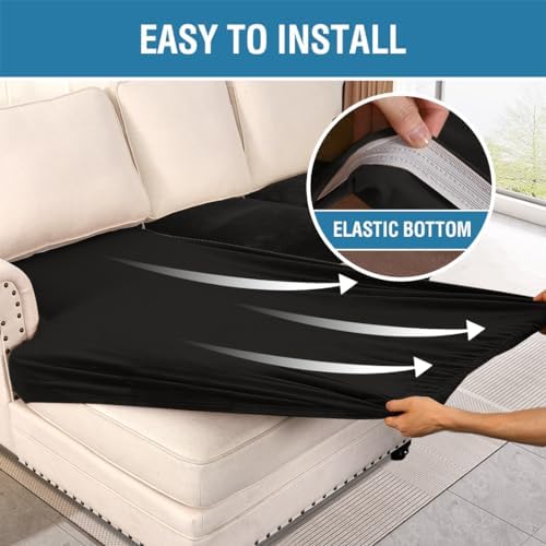 H.VERSAILTEX Velvet Stretch Sectional Couch Covers 4 Pieces Sofa Seat Cushion Covers L Shape Separate Cushion Couch Chaise Cover for Both Left/Right Couch (Large Sofa 3 Seater + 1 Chaise, Black) - Image 4