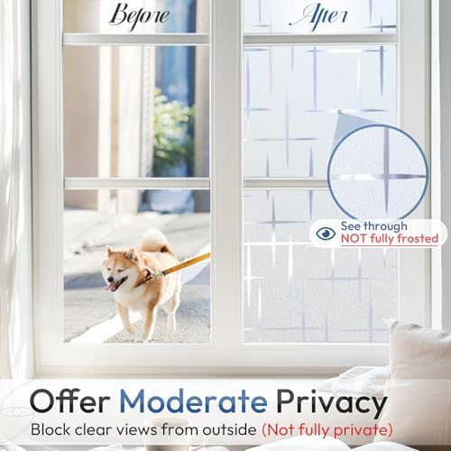 rabbitgoo Frosted Window Privacy Film, Cross Pattern, No Glue, 23.6"x157.4" - Image 3