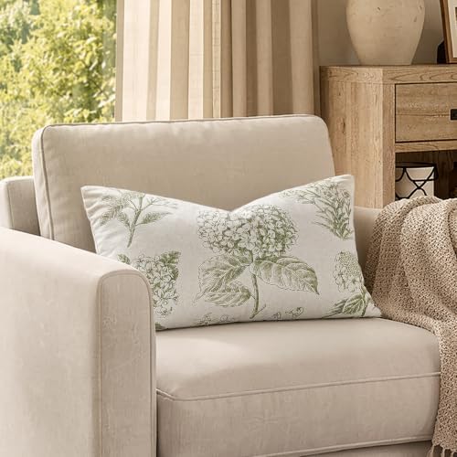 Set of 2 Lumbar Floral Pillow Covers 12x20 Inch Light Green - Image 4