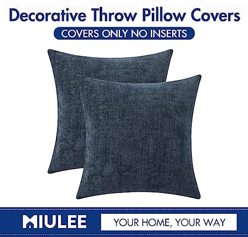 MIULEE Soft Chenille Throw Pillow Covers Dark Navy 20x20 Inch Pack of 2 - Image 6