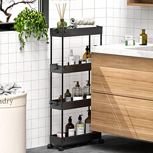 SPACEKEEPER Slim Rolling Storage Cart, 4 Tier Bathroom Cart Organizer,Black - Image 5