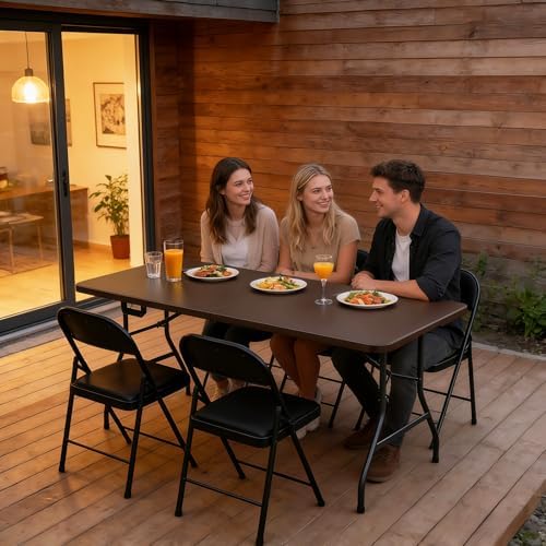 Folding Table 6FT Heavy Duty Plastic Table with Handle, Foldable&Portable, Fold-in-Half Utility Tables for Outdoor, Dining, Wedding, Events, Indoor, Picnic, Camping, Party,Brown - Image 2