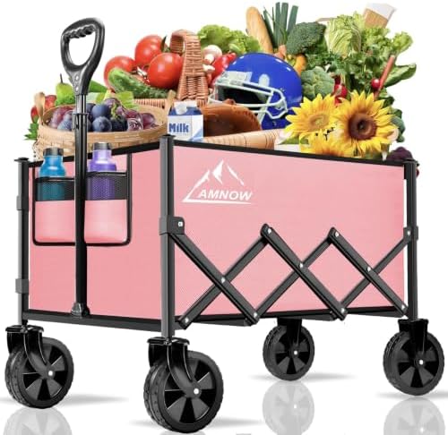 AMNOW 100L Collapsible Wagon Cart with All Terrain Wheels, 350LBS, Pink by AMNOW