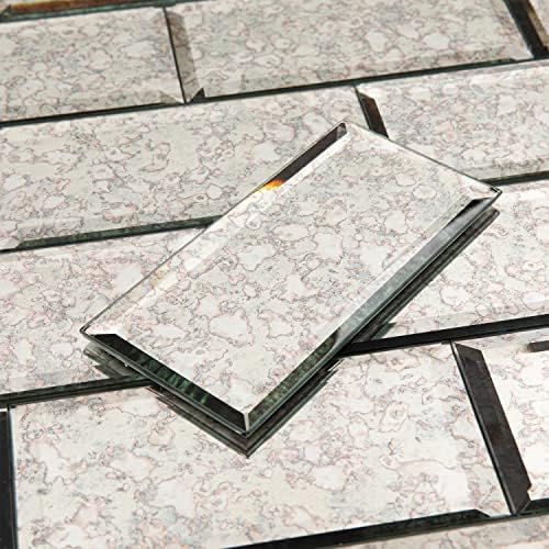 Lovdeco Peel and Stick Antique Beveled Mirror Tile Subway Mirror Glass Backsplash 3x6 Inch for Kitchen Bathroom Wall (40 Pcs, 5 SQ.FT.) by Lovdeco